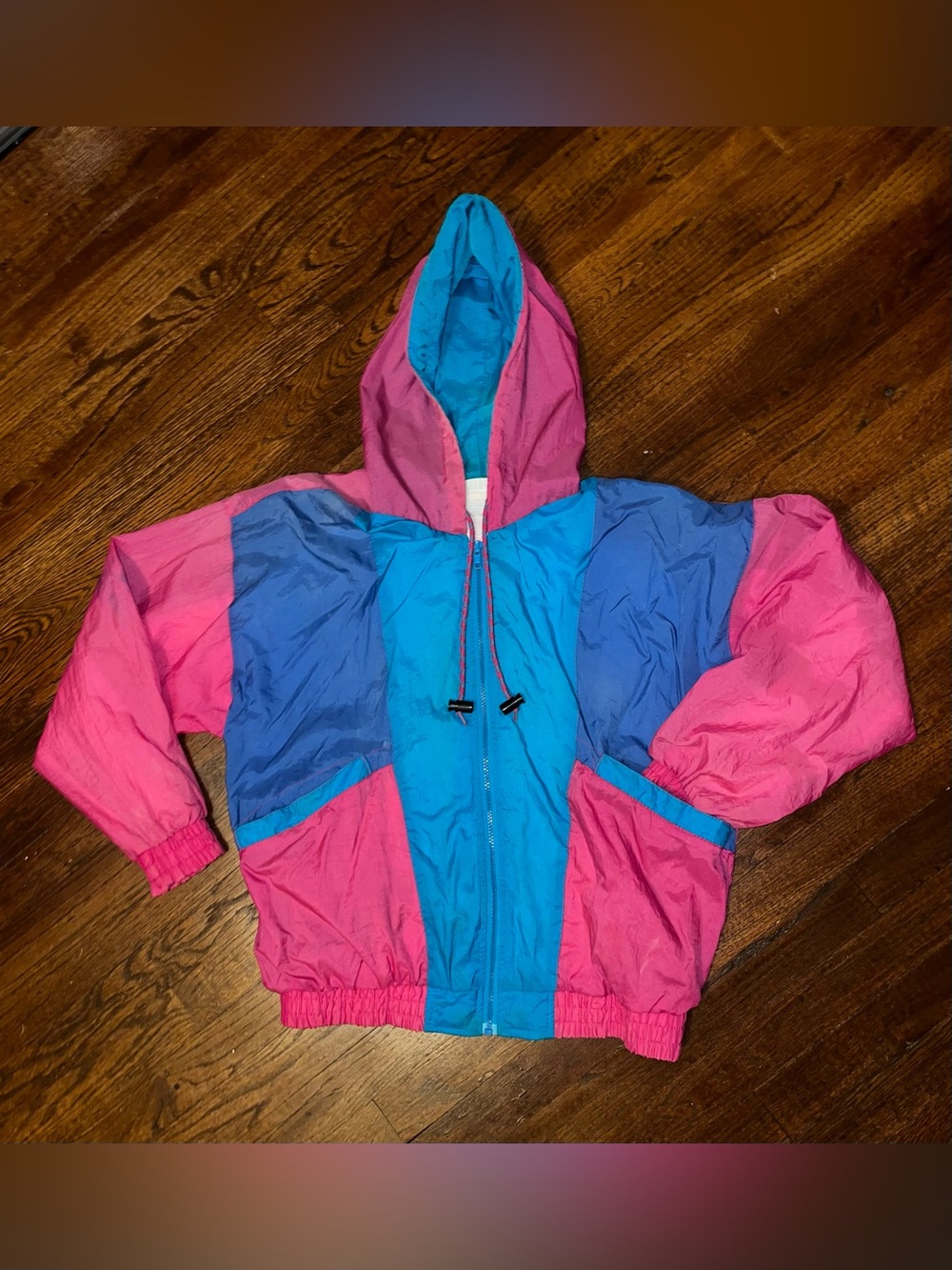 Colorblock Hooded Windbreaker Jacket - Pink & Blue